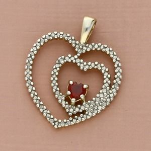 ross simons sterling silver diamond & garnet heart pendant